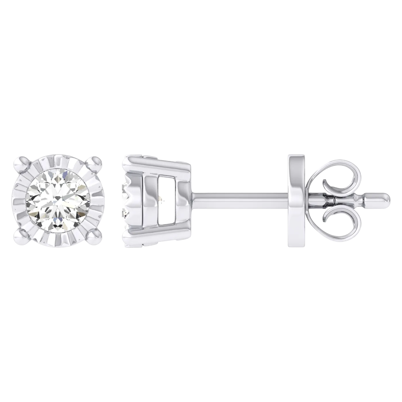Men's Miracle Plate Solitaire Diamond Stud Earrings 14K Gold
