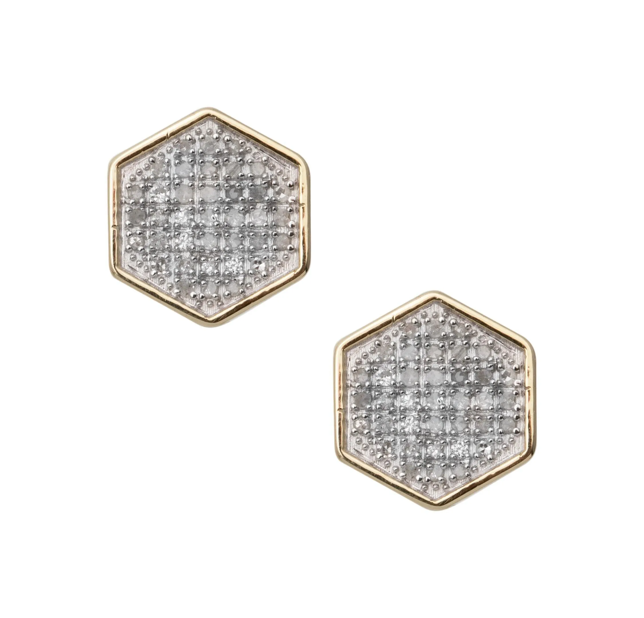 Men's Octagonal Micro-Pavé Diamond Stud Earrings 0.22ct 10K Yellow Gold