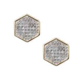 Men's Octagonal Micro-Pavé Diamond Stud Earrings 0.22ct 10K Yellow Gold