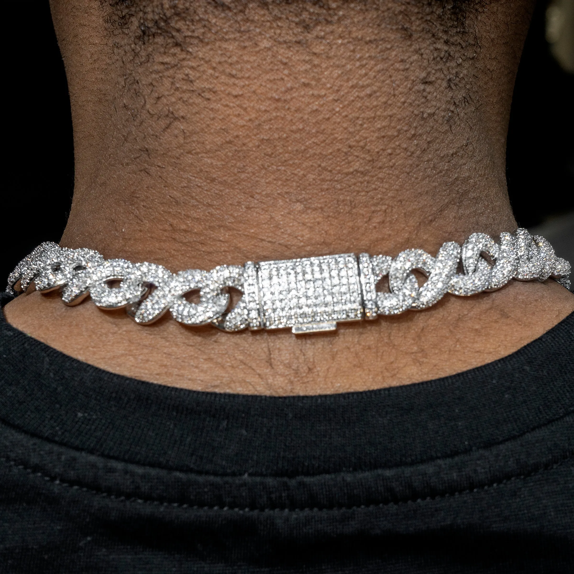 Mens White Gold Iced Out Infinity Link Chain
