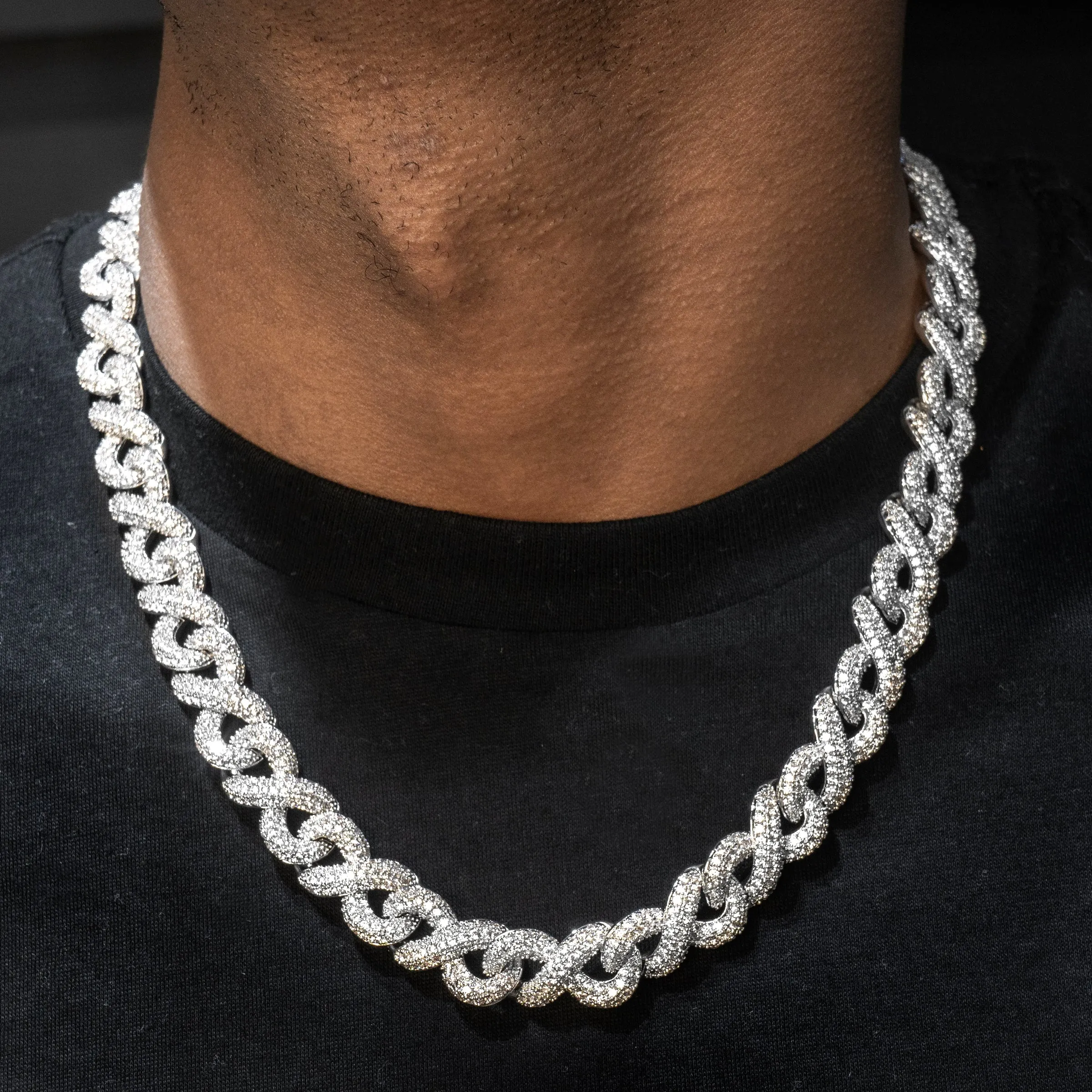 Mens White Gold Iced Out Infinity Link Chain
