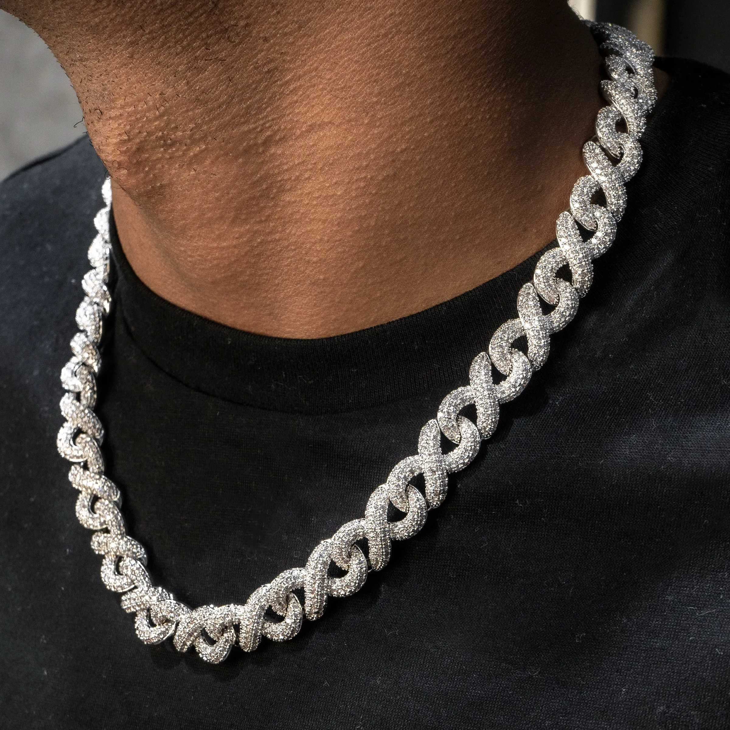Mens White Gold Iced Out Infinity Link Chain