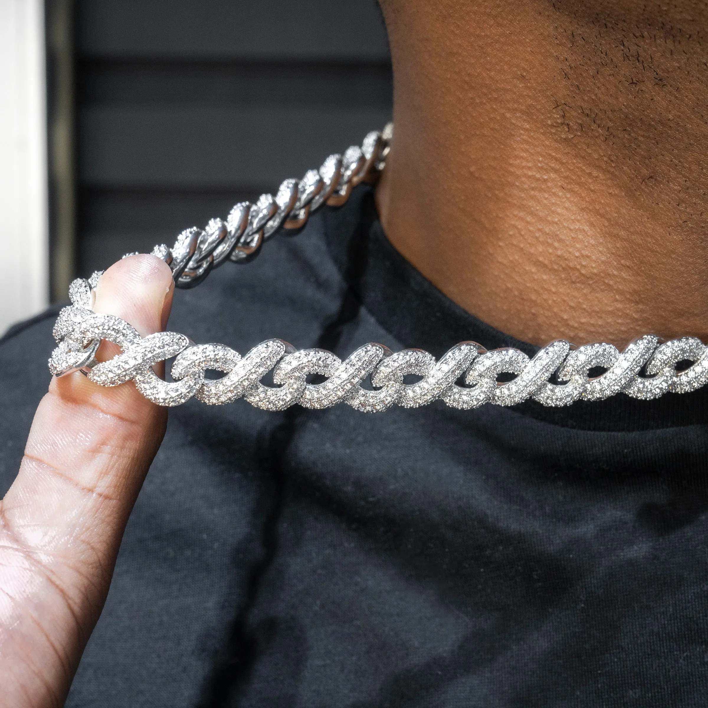 Mens White Gold Iced Out Infinity Link Chain