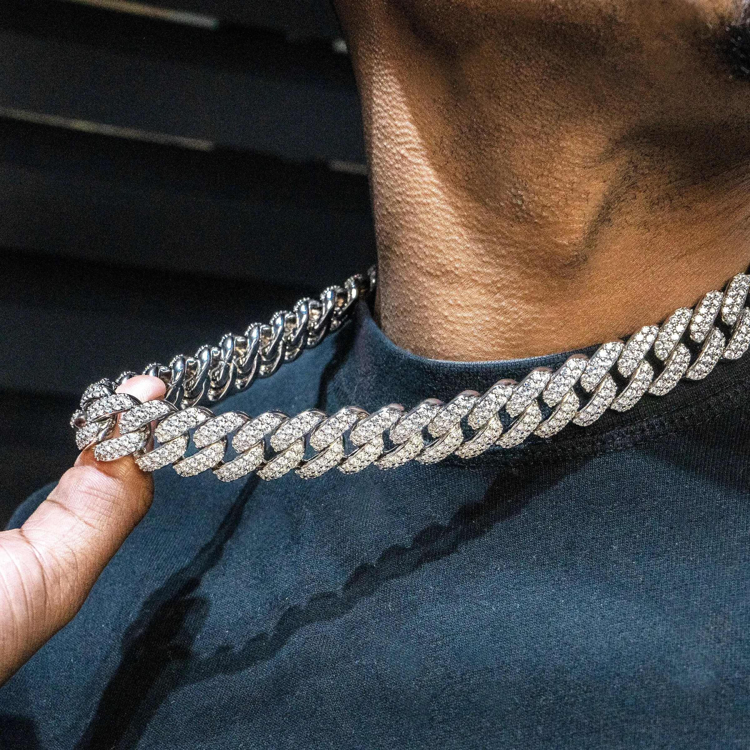 Mens White Gold  Iced Out Miami Cuban Link Chain