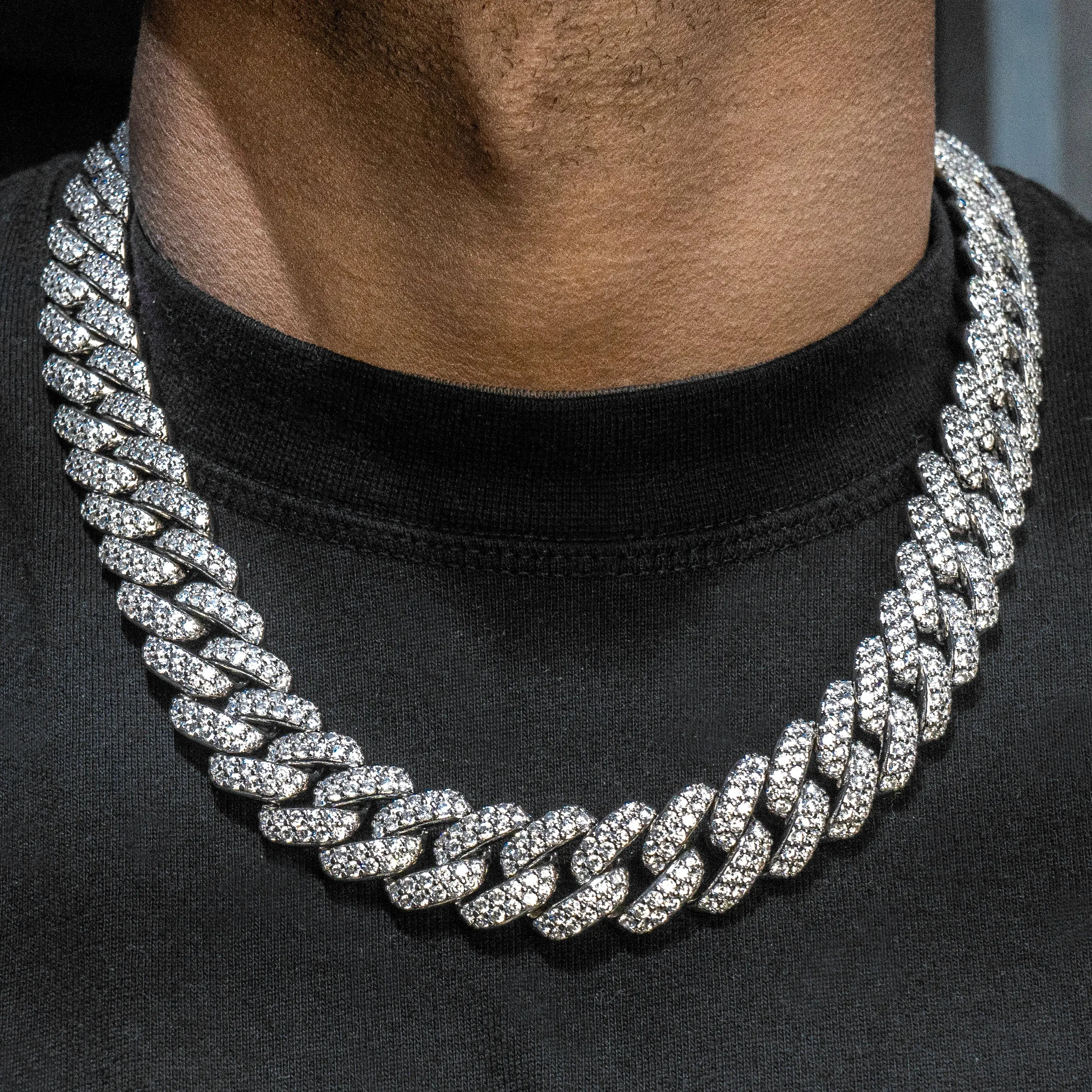 Mens White Gold  Iced Out Miami Cuban Link Chain