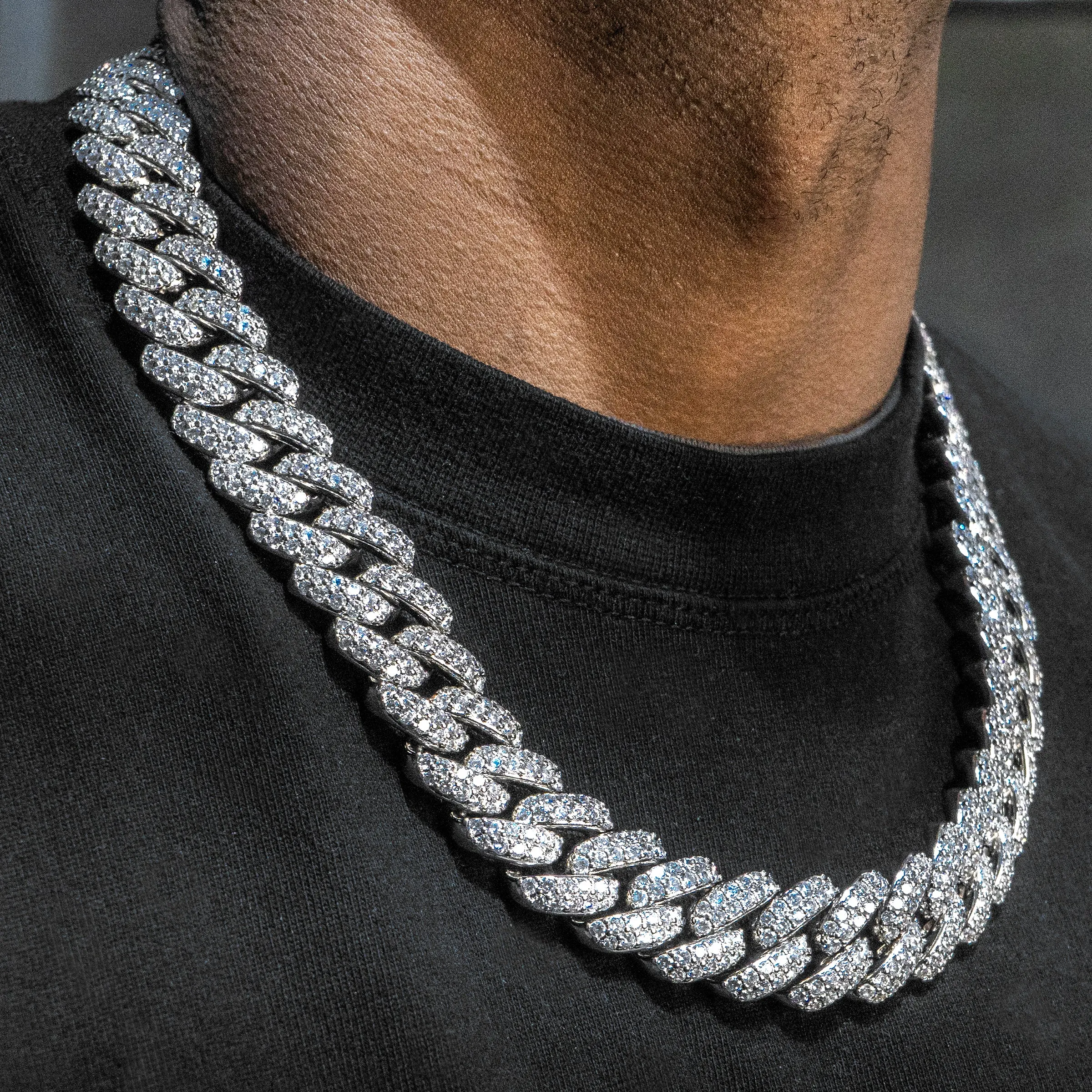 Mens White Gold  Iced Out Miami Cuban Link Chain