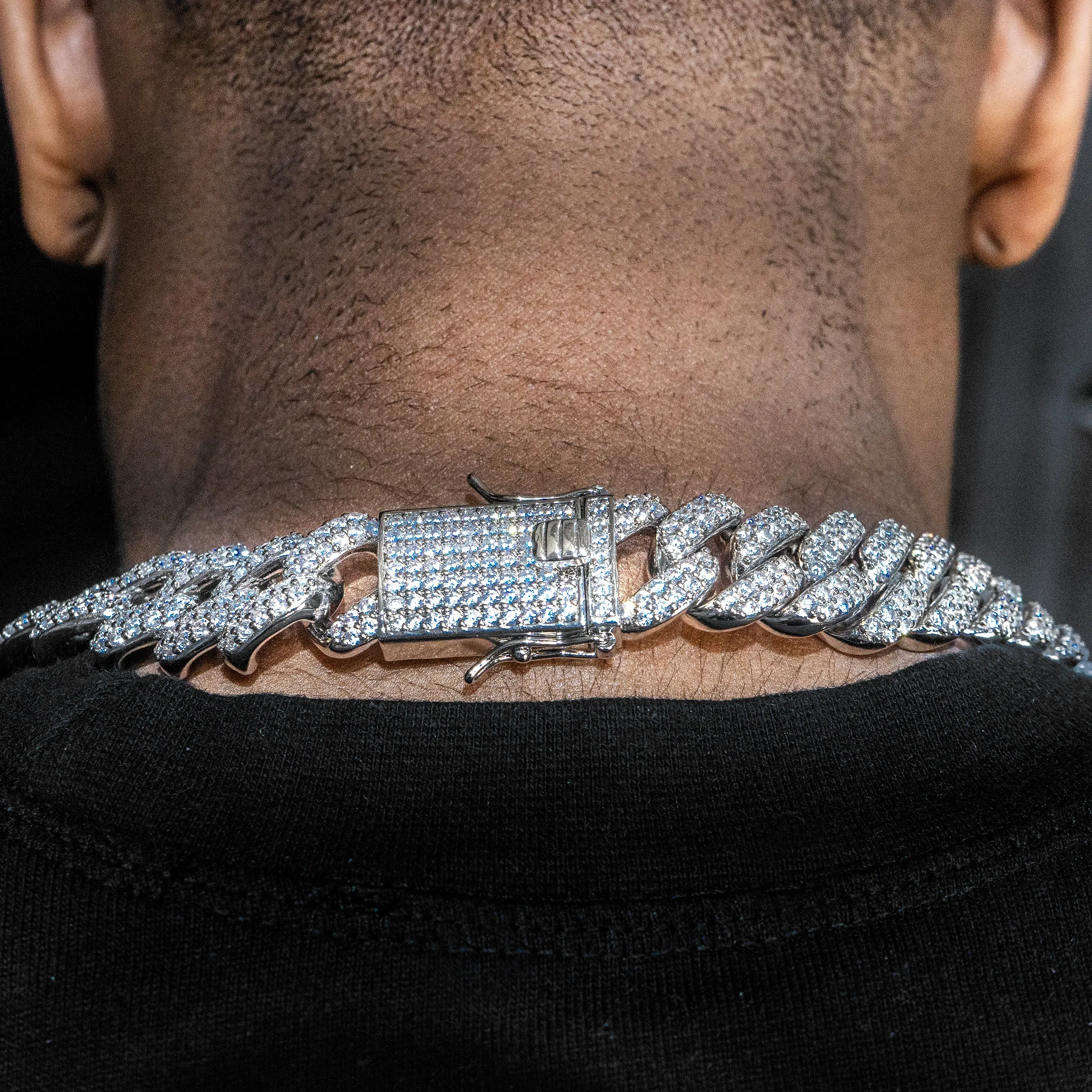 Mens White Gold  Iced Out Miami Cuban Link Chain