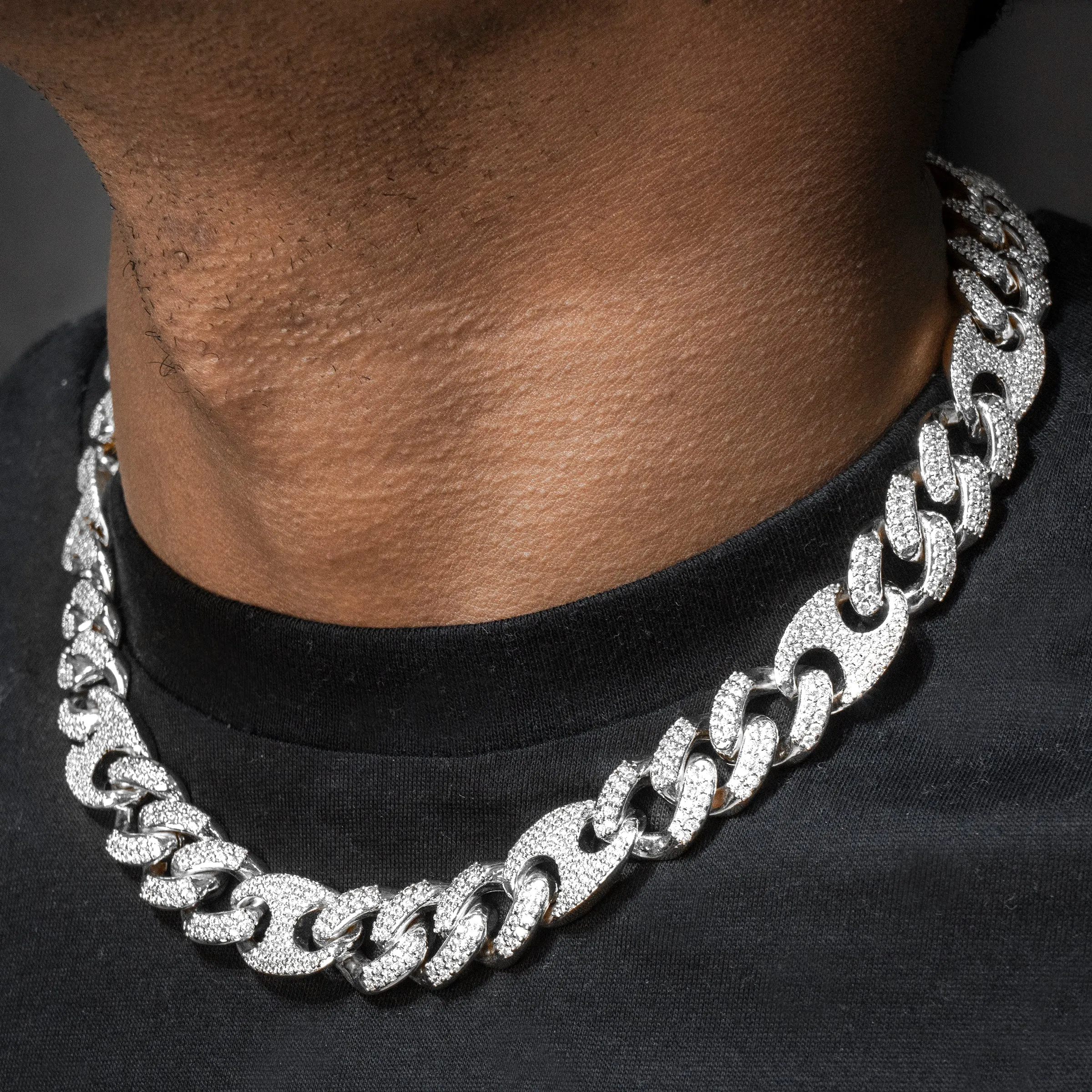 Mens White Gold Iced Out Puff Cuban Link Chain