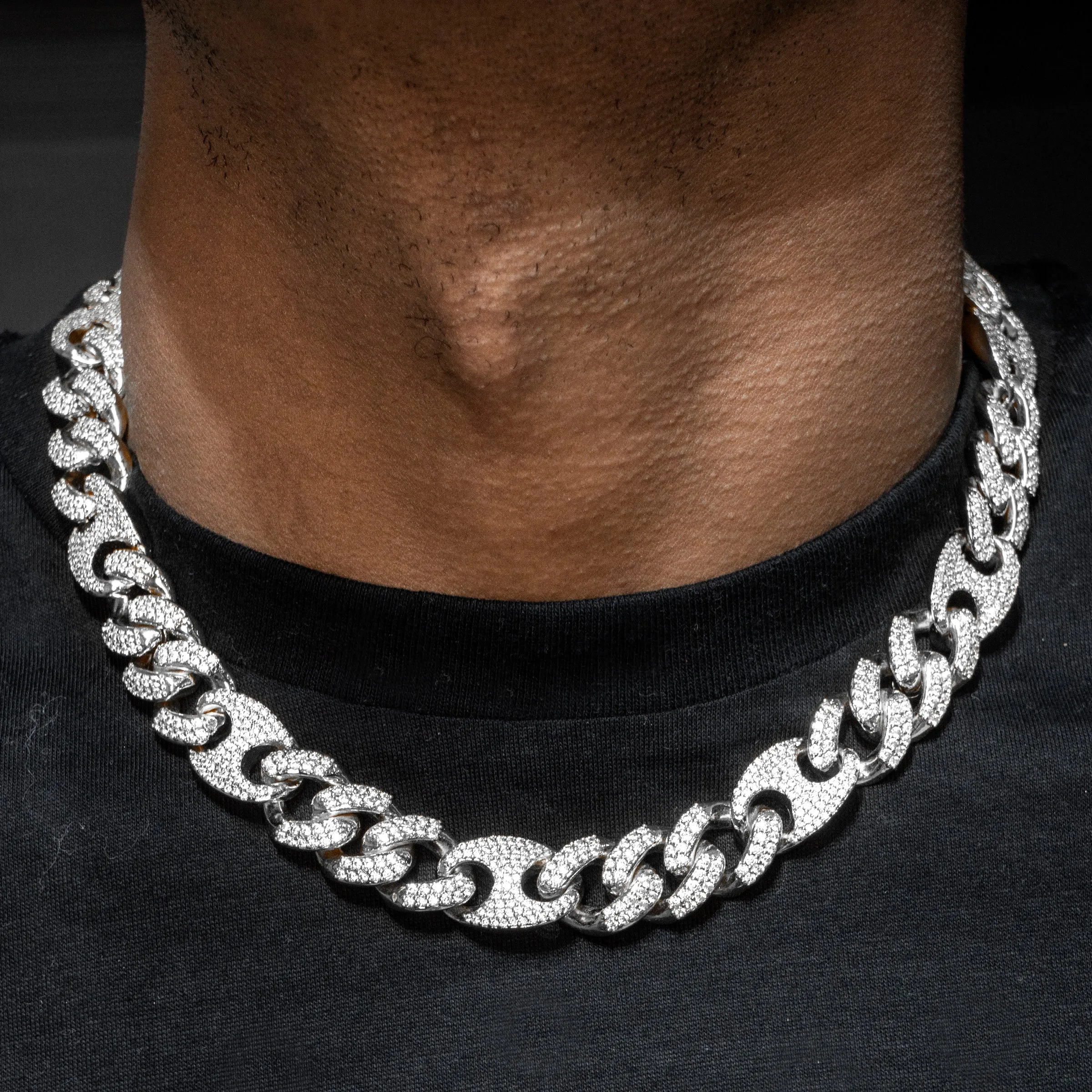 Mens White Gold Iced Out Puff Cuban Link Chain