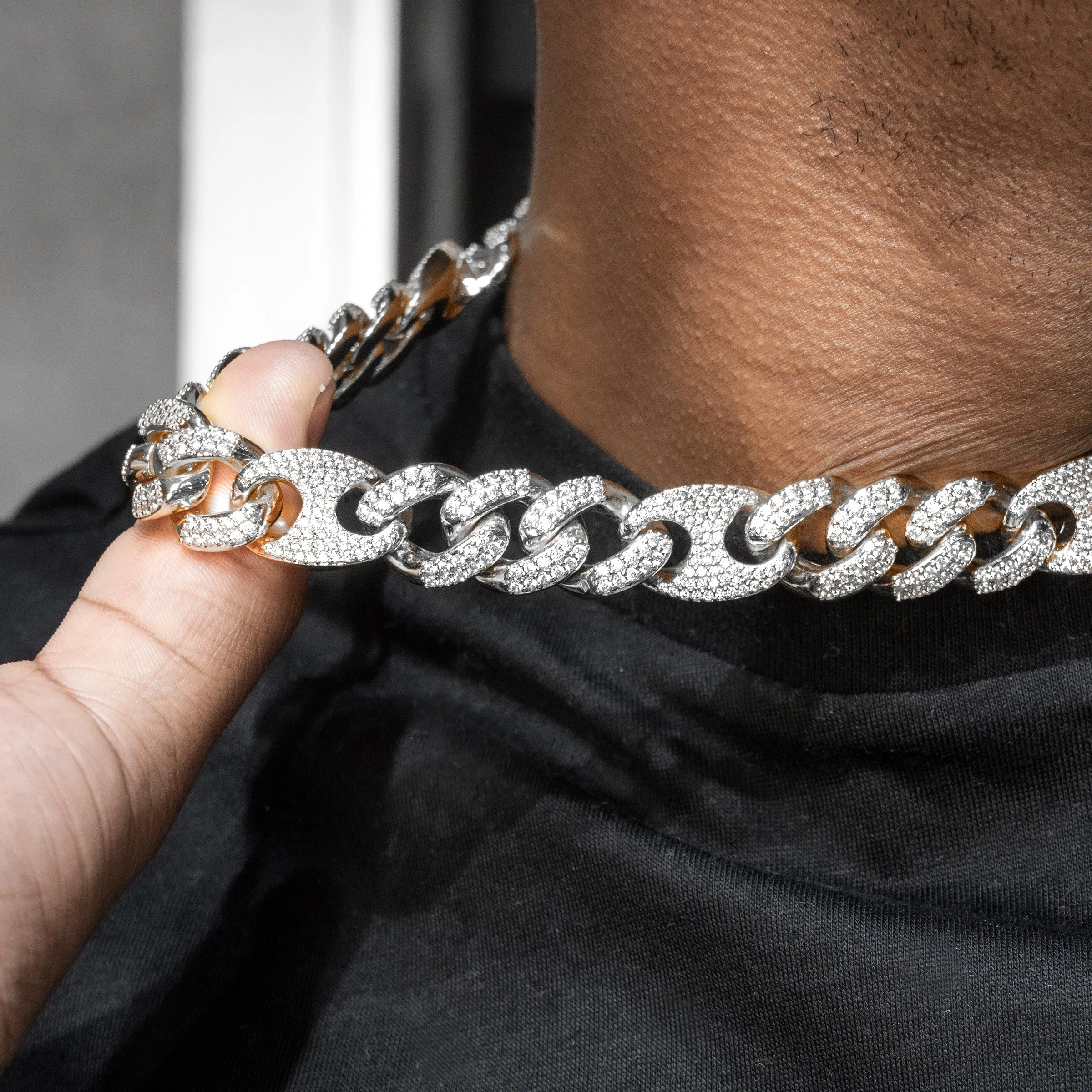 Mens White Gold Iced Out Puff Cuban Link Chain