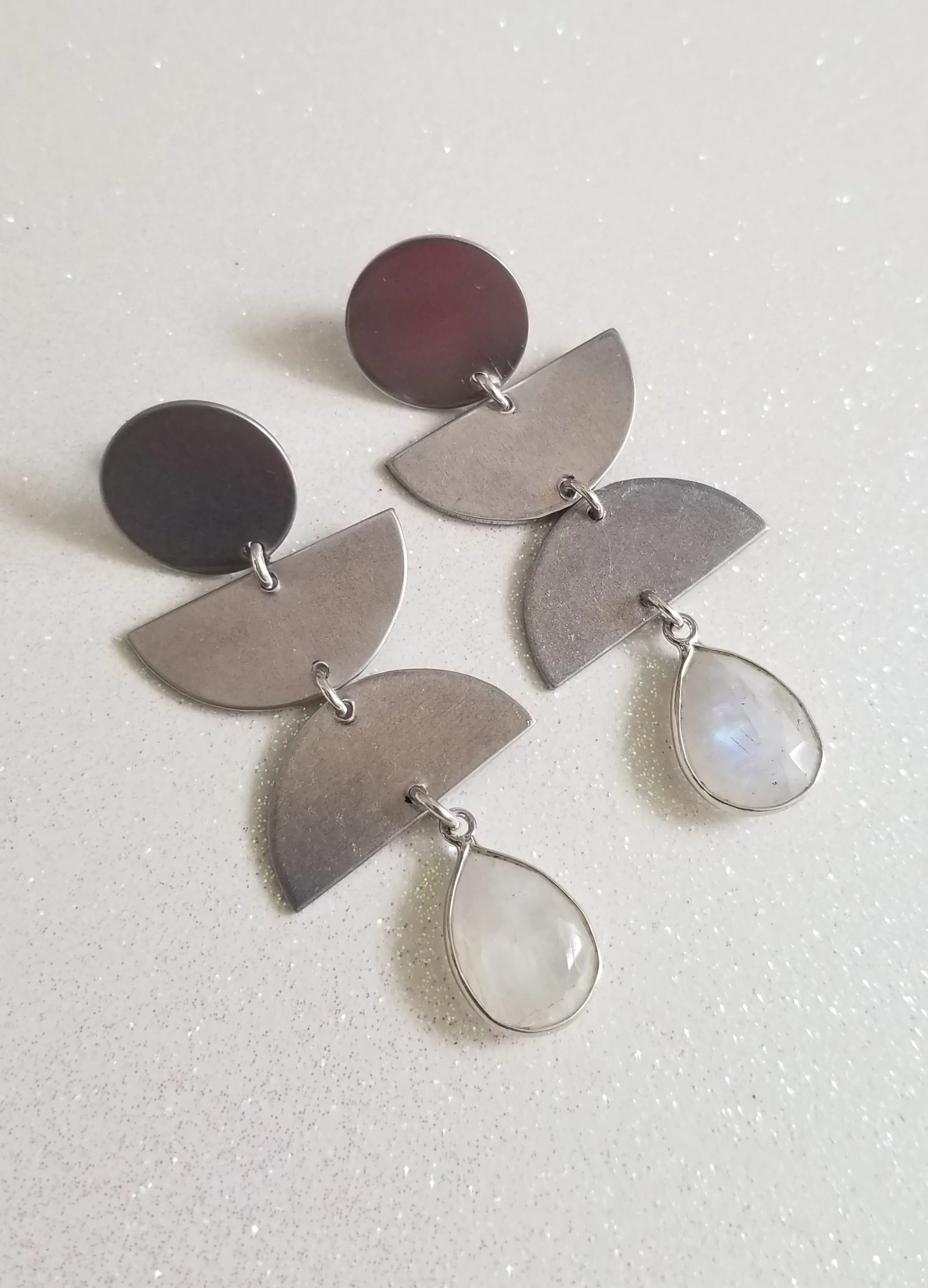 Modern Geometric Earrings, Moonstone Dangle Earrings