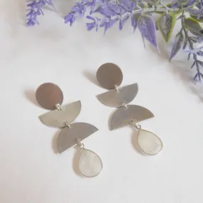 Modern Geometric Earrings, Moonstone Dangle Earrings