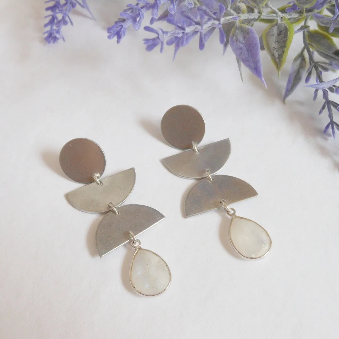 Modern Geometric Earrings, Moonstone Dangle Earrings
