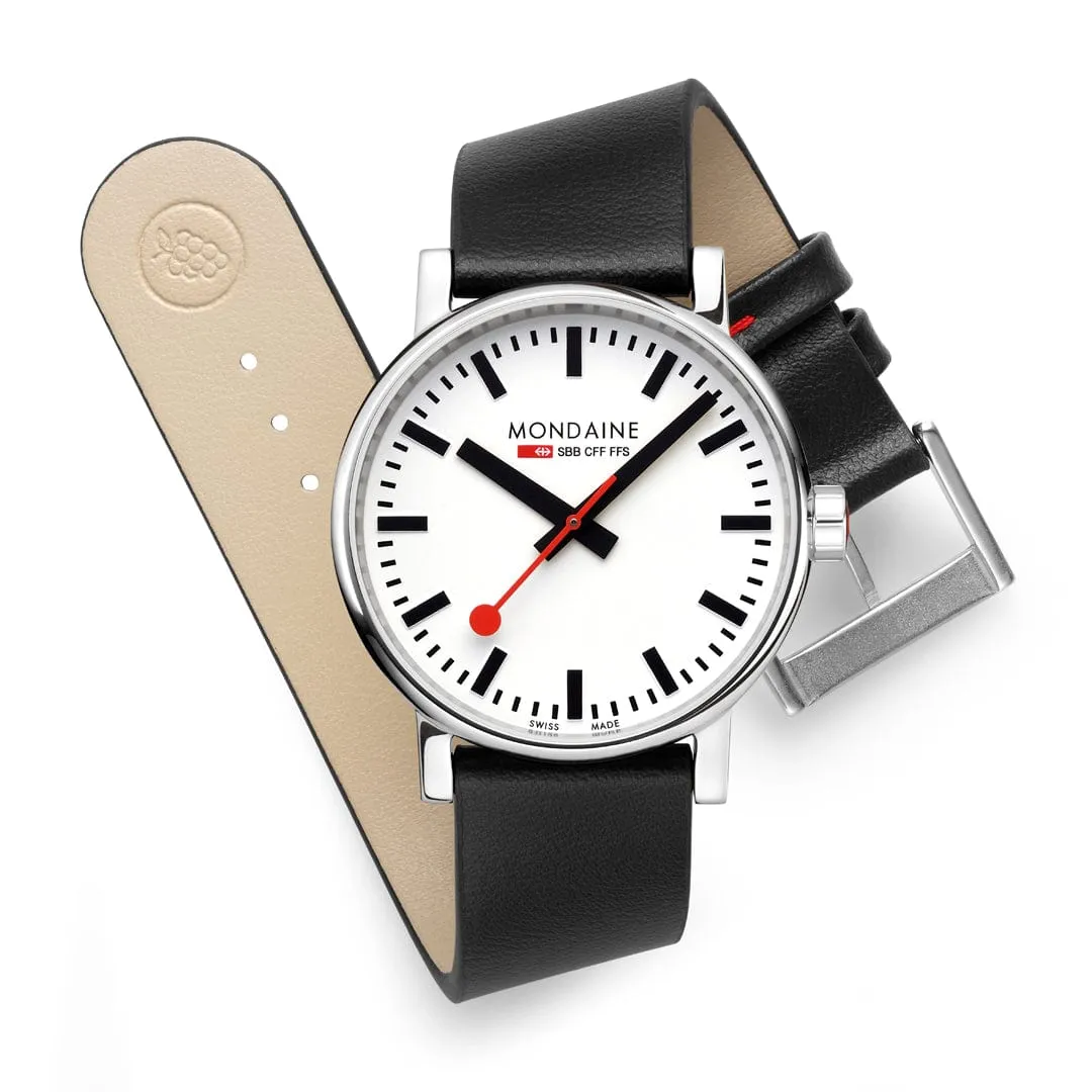 MONDAINE , 40mm, black vegan leather watch, MSE.40110.LBV EVO2 GENTS