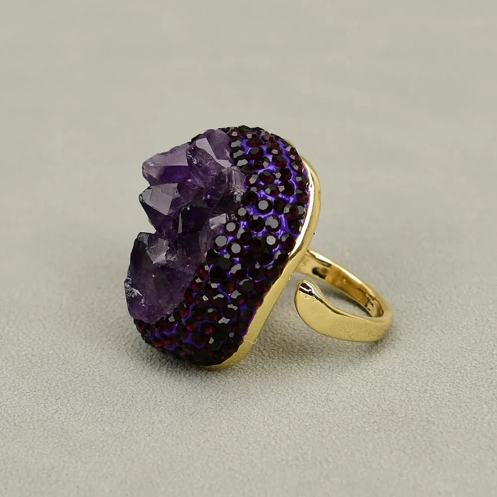 Natural Amethyst Druzy Gemstone Rings