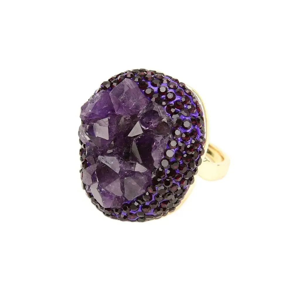 Natural Amethyst Druzy Gemstone Rings