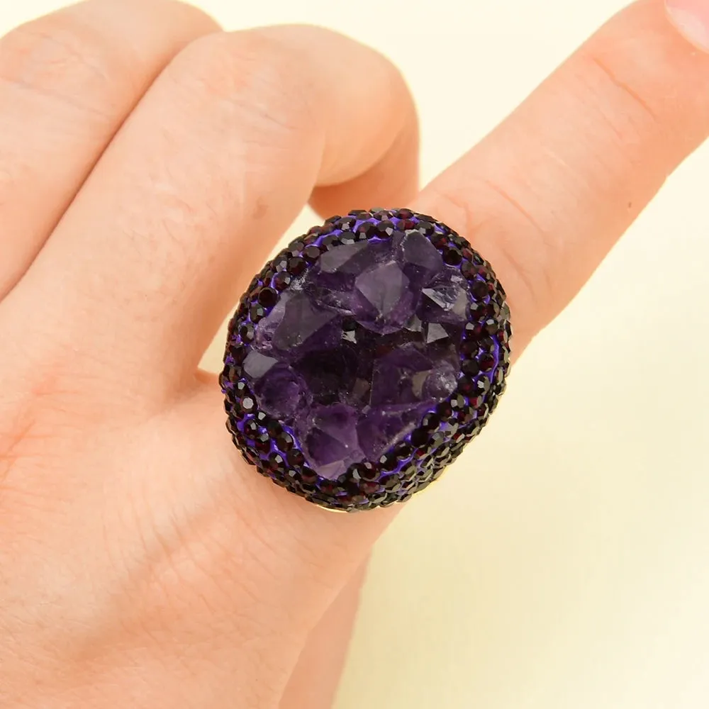 Natural Amethyst Druzy Gemstone Rings