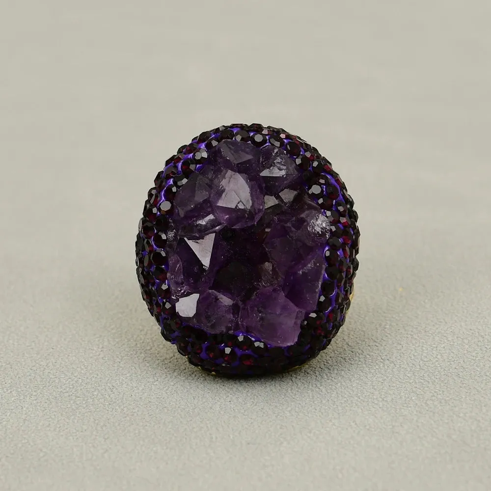 Natural Amethyst Druzy Gemstone Rings