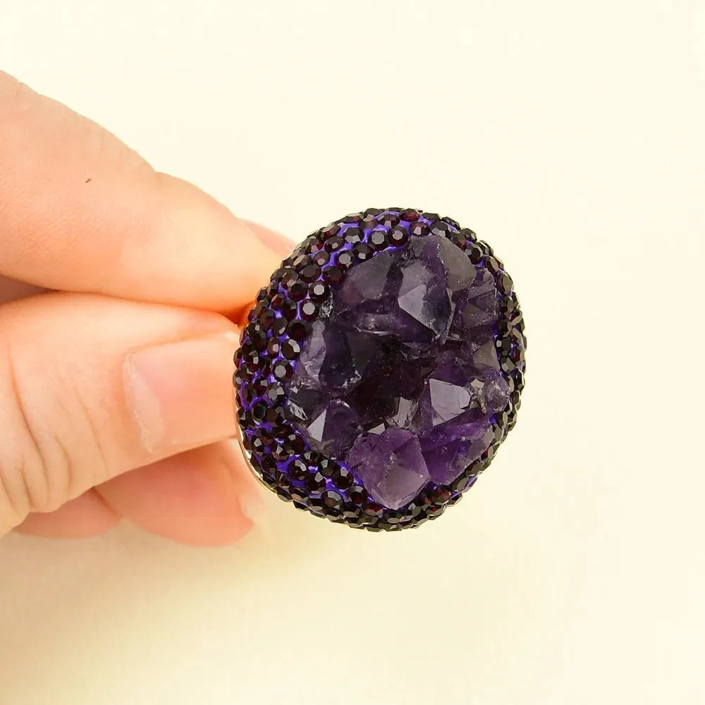 Natural Amethyst Druzy Gemstone Rings