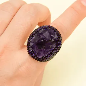 Natural Amethyst Druzy Gemstone Rings
