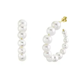 New York Collection Graduated Pearl Hoop Earrings | 14K Yellow Gold