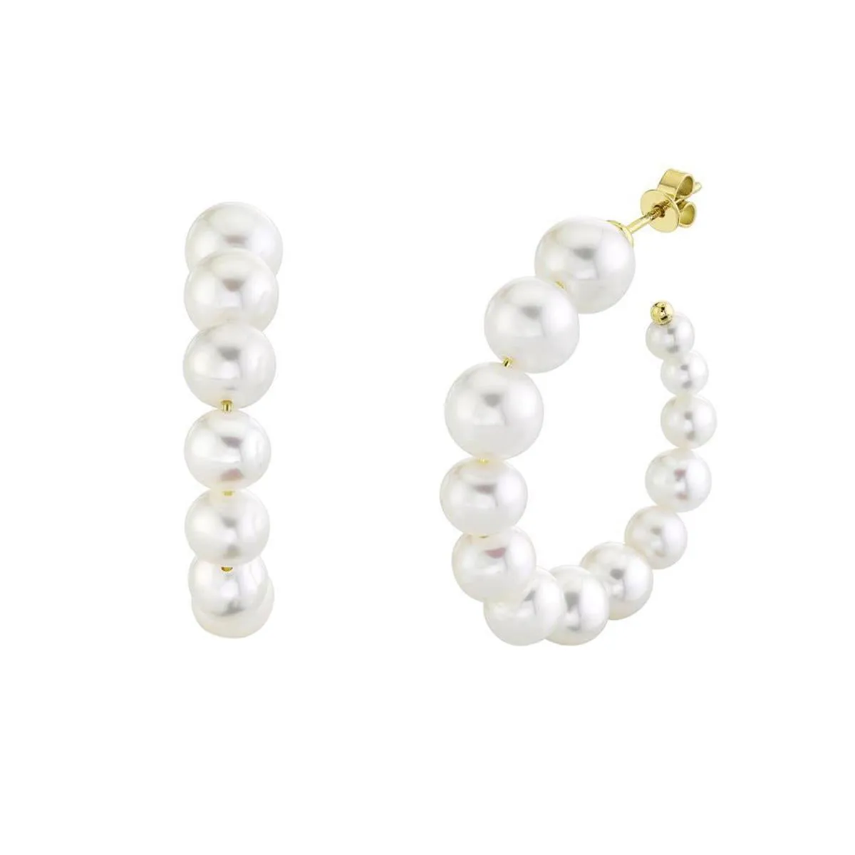 New York Collection Graduated Pearl Hoop Earrings | 14K Yellow Gold