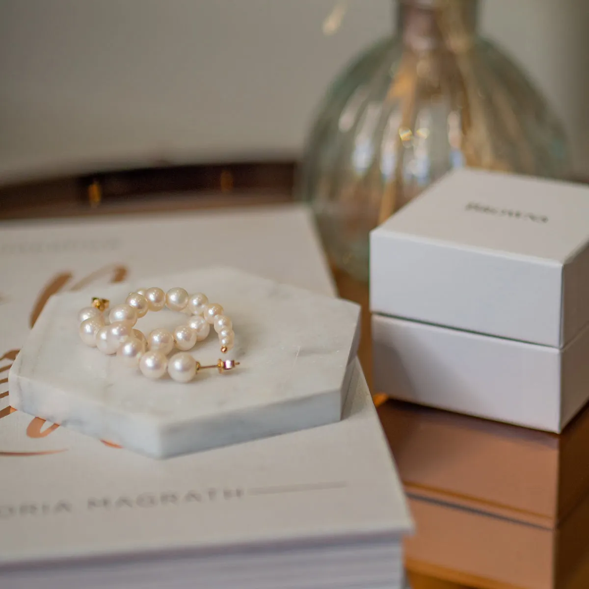 New York Collection Graduated Pearl Hoop Earrings | 14K Yellow Gold