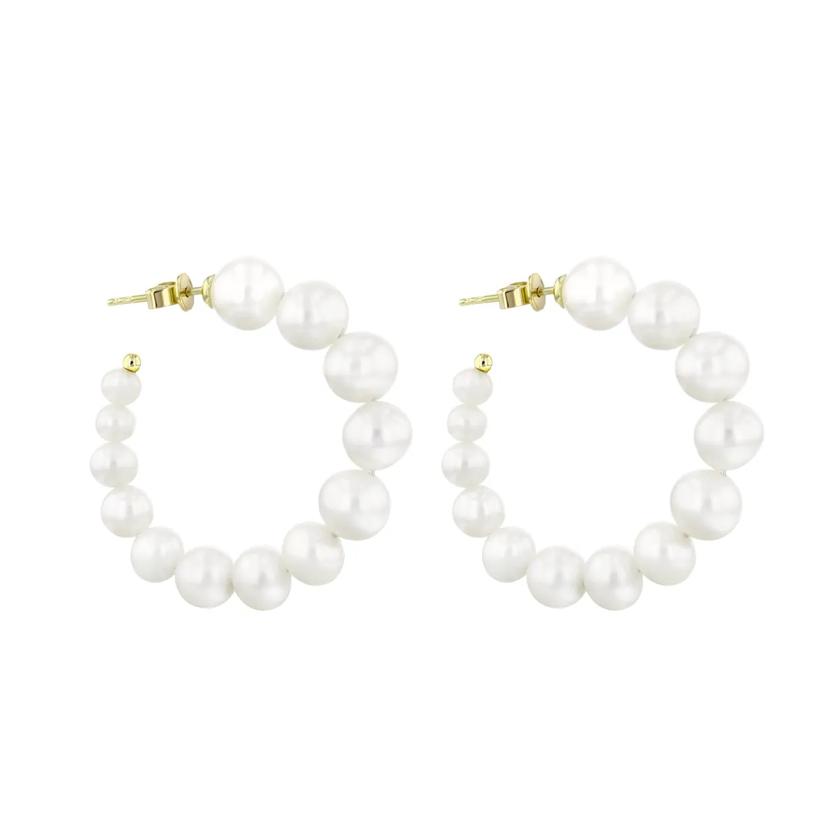 New York Collection Graduated Pearl Hoop Earrings | 14K Yellow Gold
