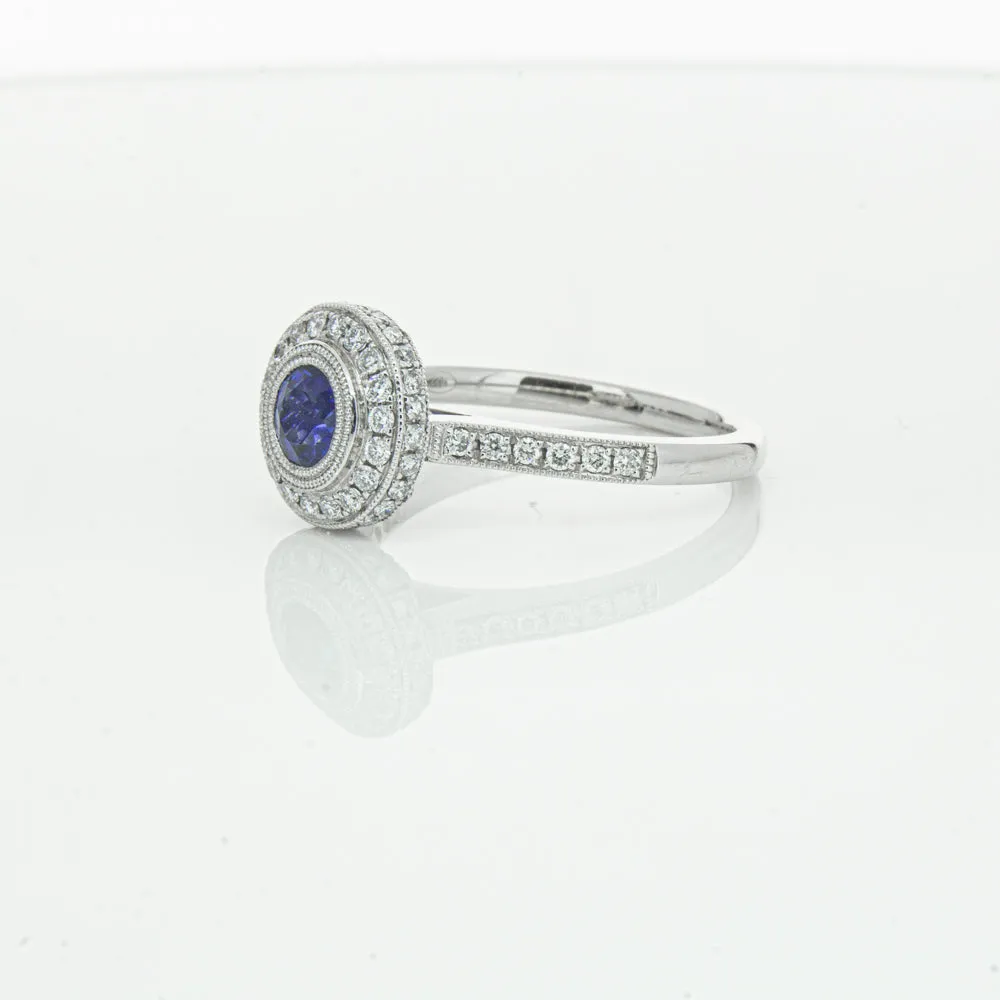 Platinum .65ct Sapphire & Diamond Halo Ring