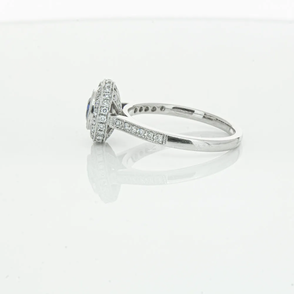 Platinum .65ct Sapphire & Diamond Halo Ring