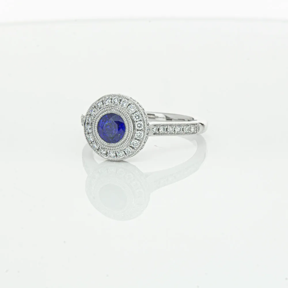 Platinum .65ct Sapphire & Diamond Halo Ring