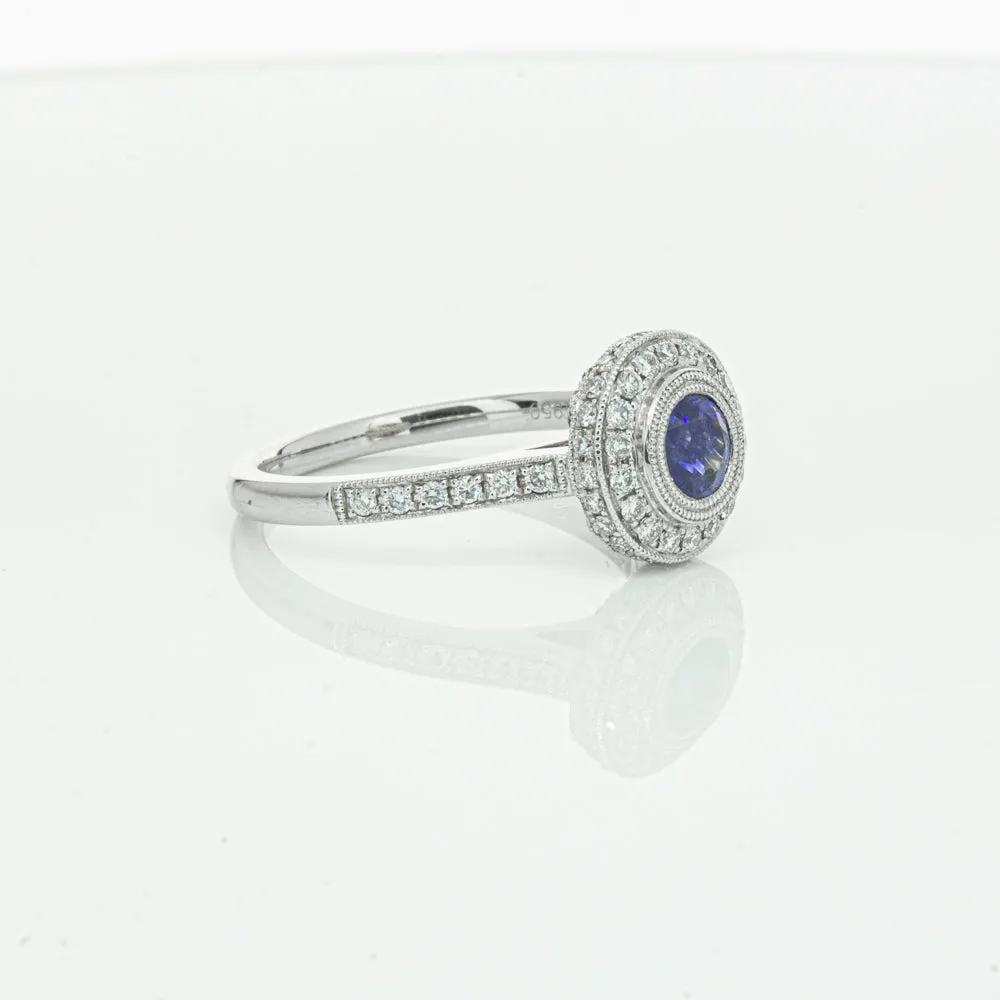 Platinum .65ct Sapphire & Diamond Halo Ring