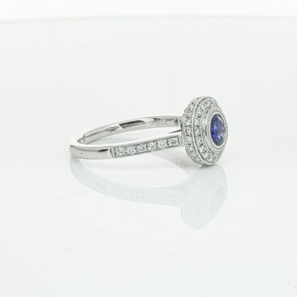 Platinum .65ct Sapphire & Diamond Halo Ring