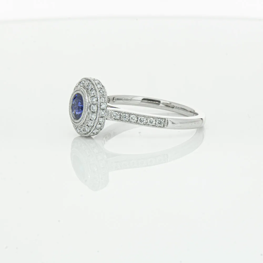 Platinum .65ct Sapphire & Diamond Halo Ring