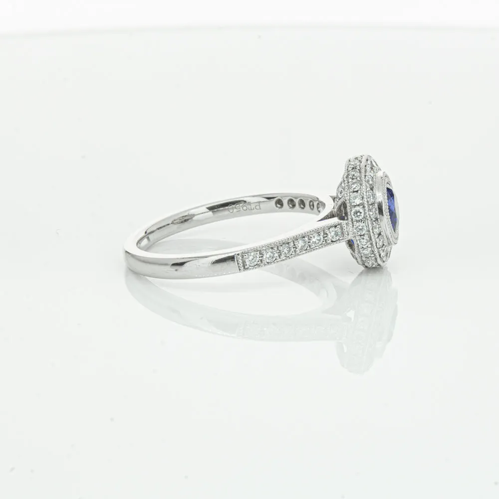 Platinum .65ct Sapphire & Diamond Halo Ring