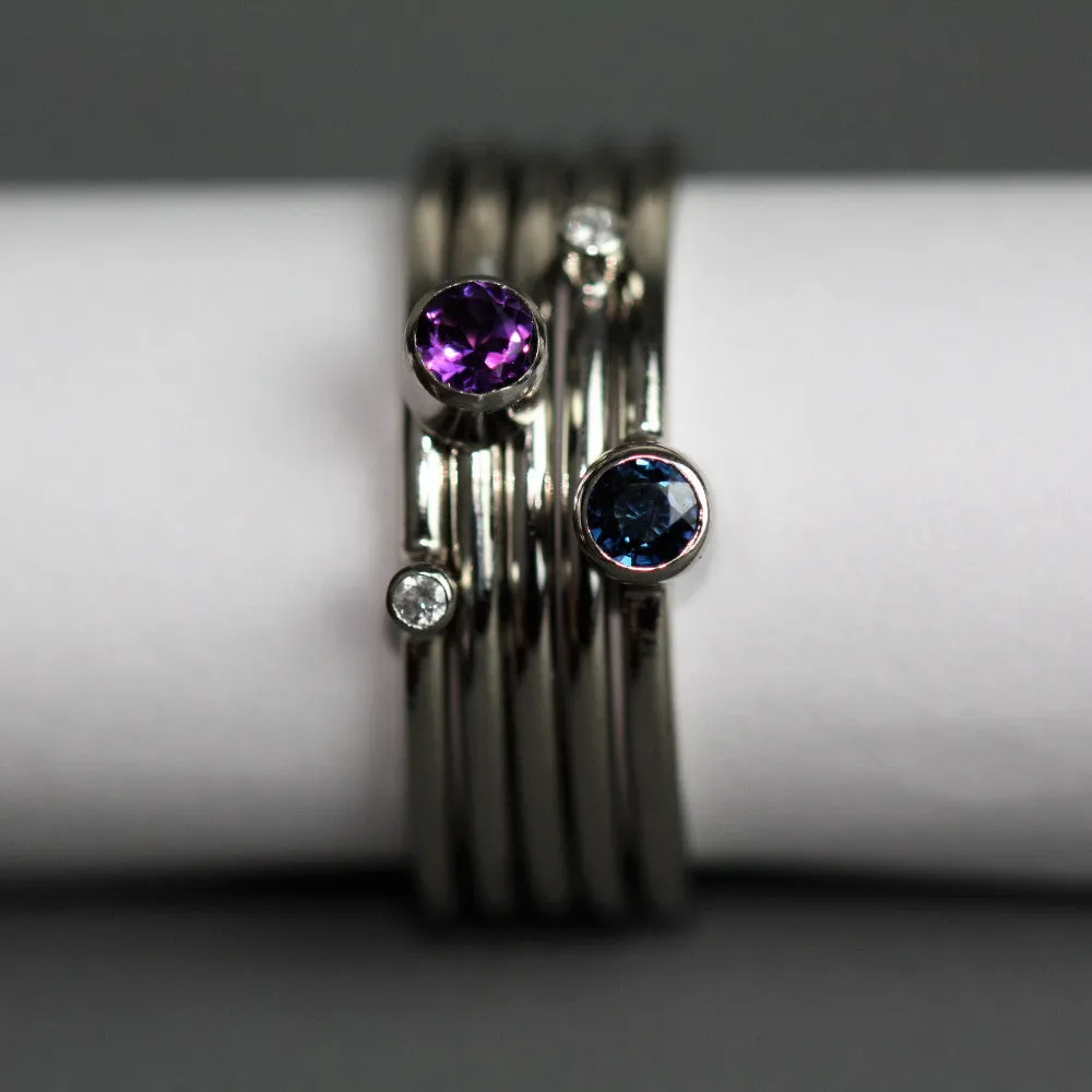 Platinum Birthstone Diamond Stacking Rings - Gemstone choice