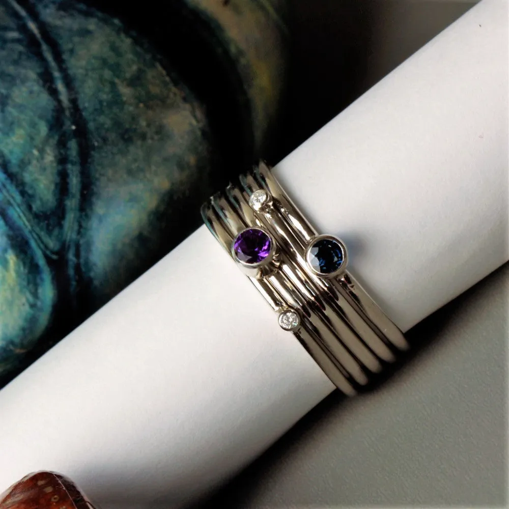 Platinum Birthstone Diamond Stacking Rings - Gemstone choice