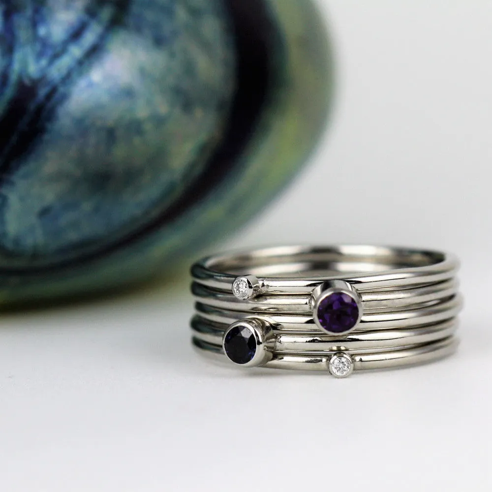 Platinum Birthstone Diamond Stacking Rings - Gemstone choice
