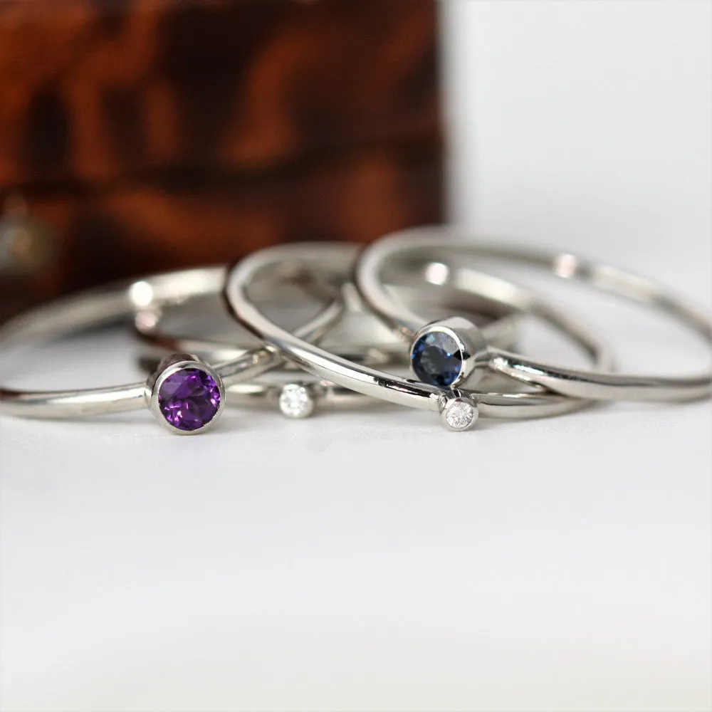 Platinum Birthstone Diamond Stacking Rings - Gemstone choice