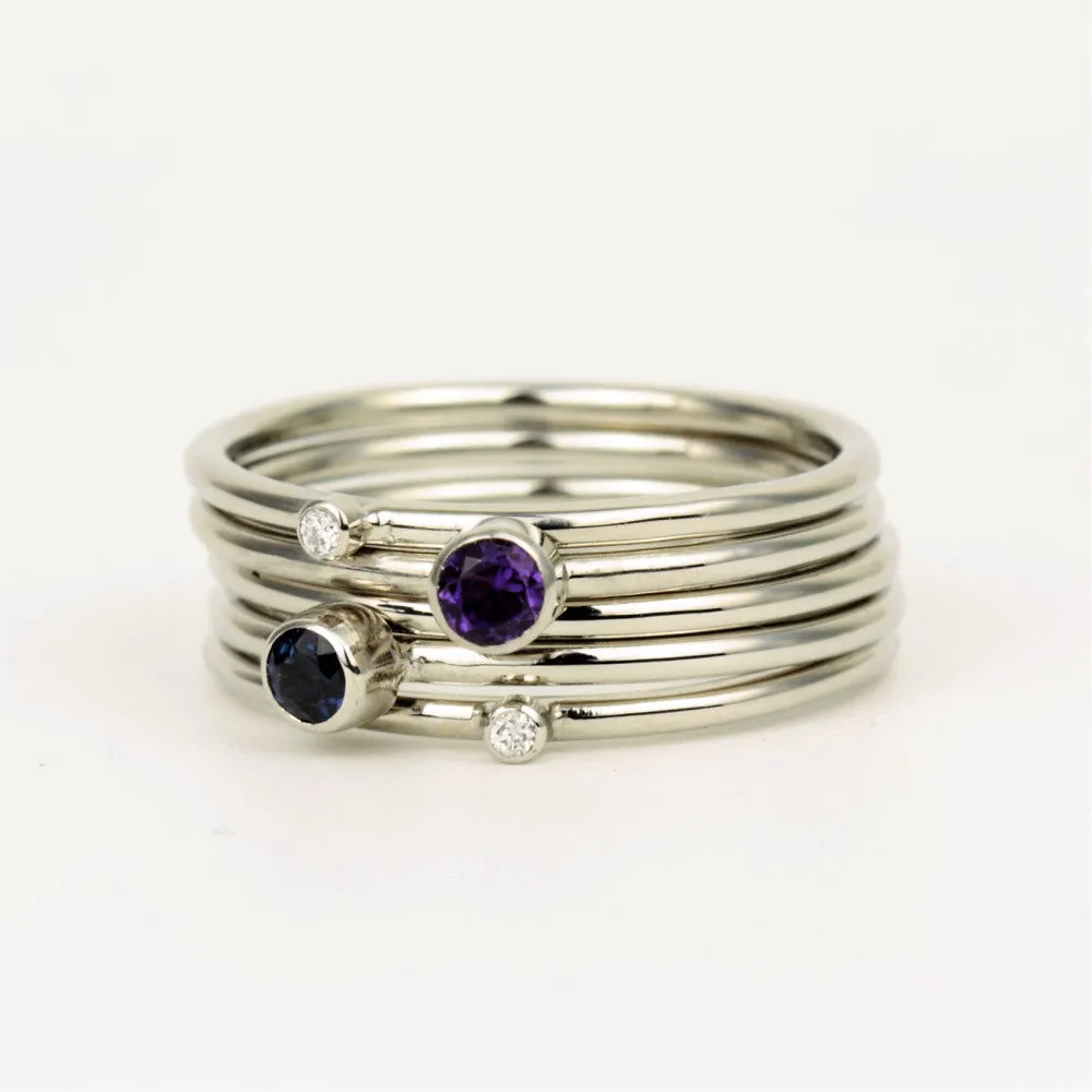 Platinum Birthstone Diamond Stacking Rings - Gemstone choice