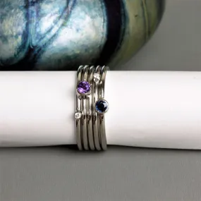 Platinum Birthstone Diamond Stacking Rings - Gemstone choice
