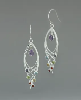 Premium Leaf Shaped Sterling Silver Chakra Gemstone Dangle Earrings