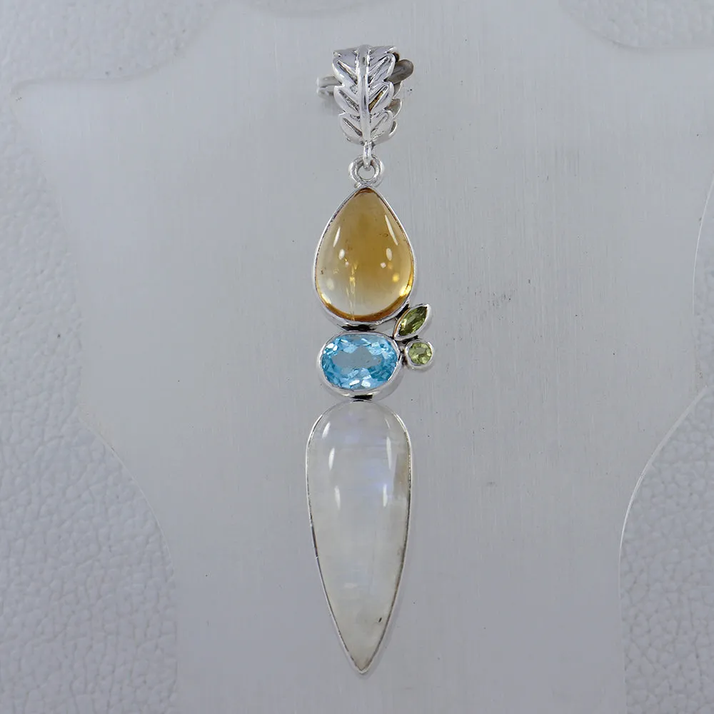 Rainbow Moonstone & Citrine Silver Pendant