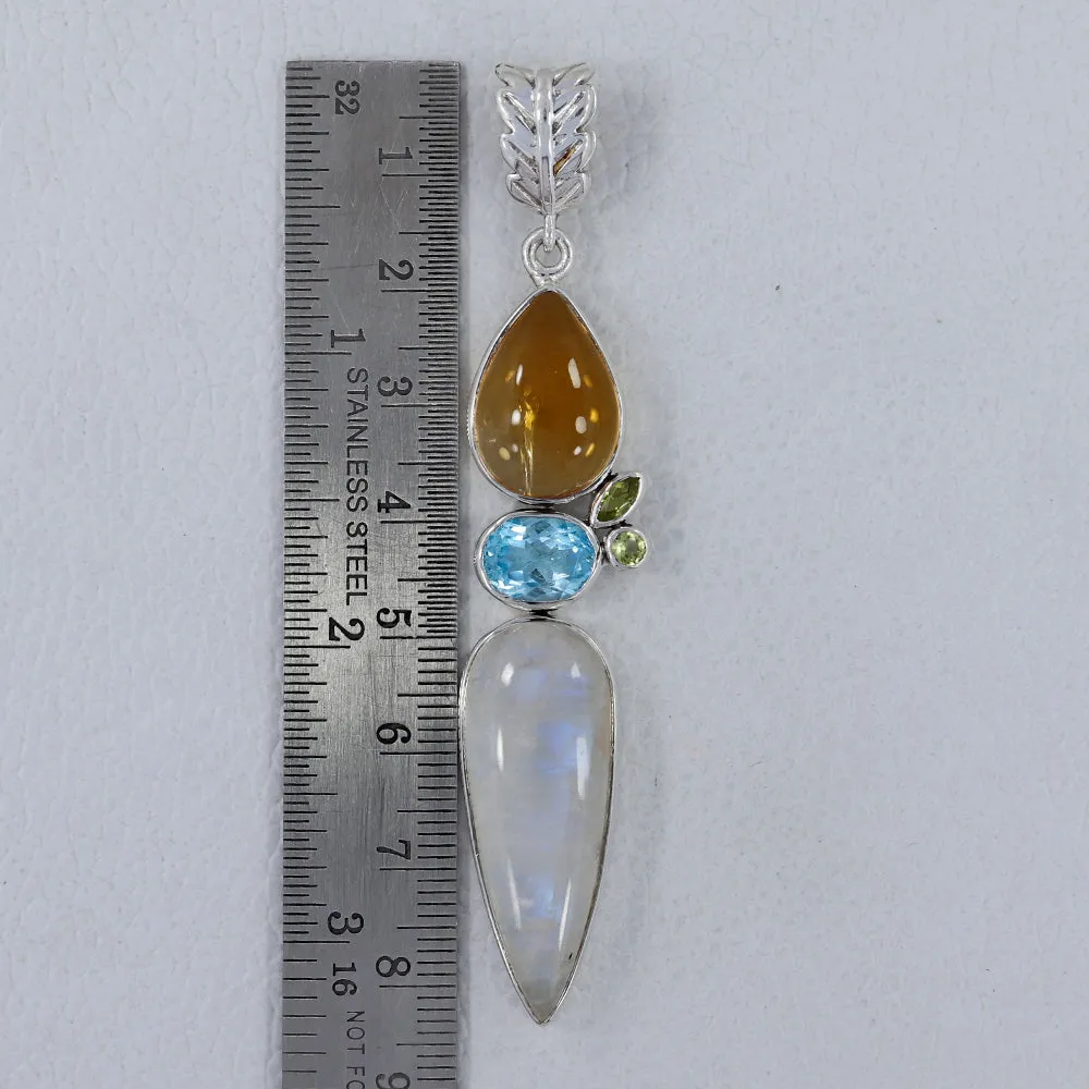 Rainbow Moonstone & Citrine Silver Pendant