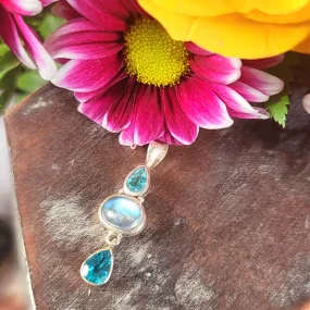 Rainbow Moonstone x Blue Apatite .925 Silver for Confidently Speaking and New Beginnings