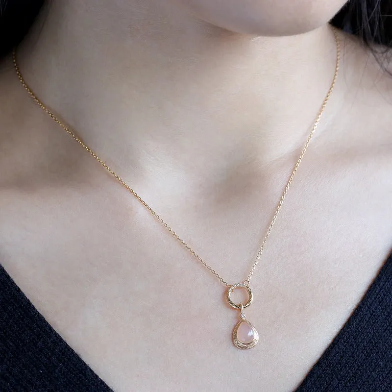 Retro Tear Drop Orange Moonstone Pendant