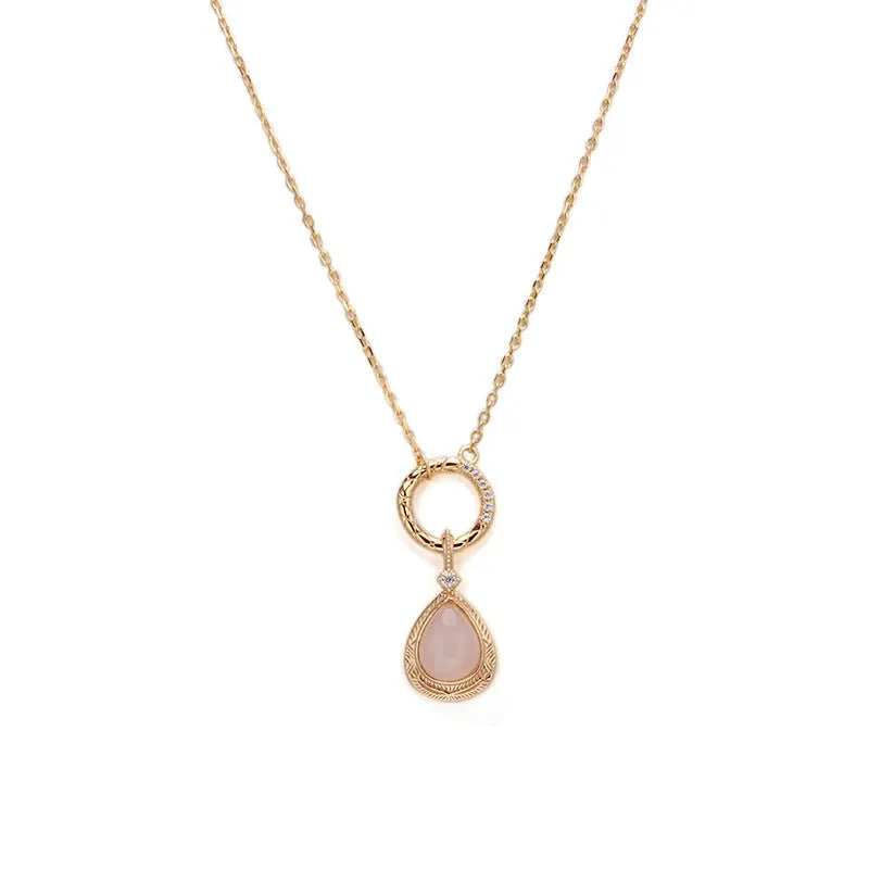 Retro Tear Drop Orange Moonstone Pendant