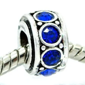 Rhinestone Birthstone Blue September Sapphire  Rhinestone Spacer European Bead Compatible for Most European Snake Chain Bracelet