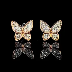 Rose Butterfly Paved Diamond Stud 14kt