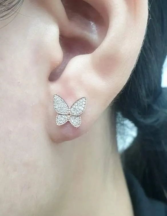 Rose Butterfly Paved Diamond Stud 14kt